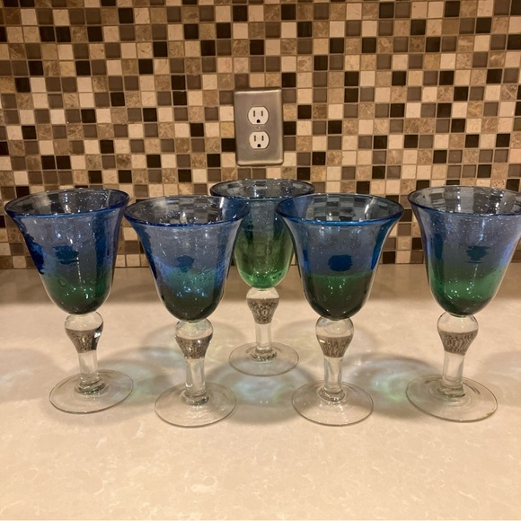 5 Vintage Artland 16oz Blue and Green Water/Wine Goblets - Picture 2 of 6